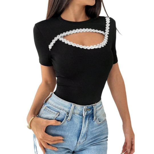 Damen Figurbetontes Bodysuit mit feinem Spitzenbesatz EB