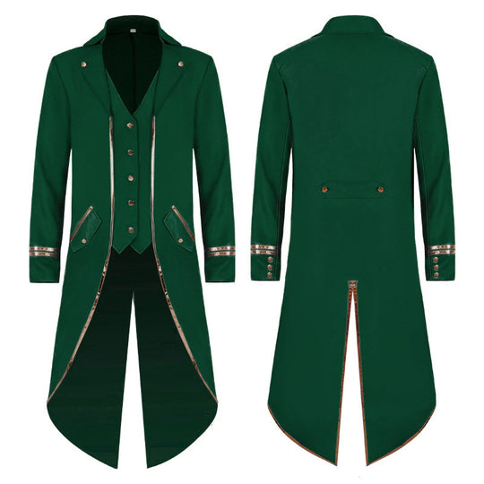 Damen nan langer taillierter Blazer-Mantel mit goldener Kettendetail und einreihigem Verschluss Eb
