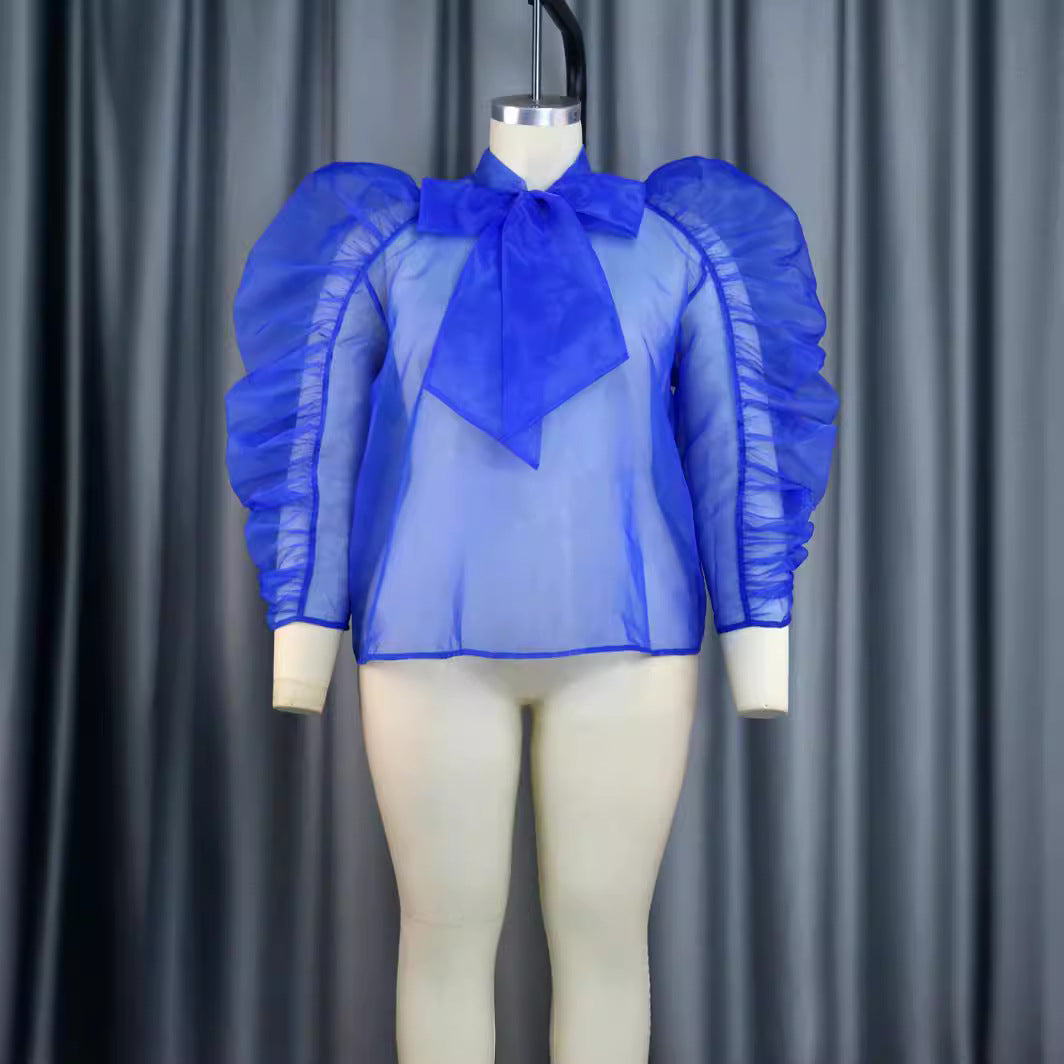 Damen elegantes Oberteil mit voluminösen Rüschenärmeln EB