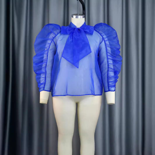 Damen elegantes Oberteil mit voluminösen Rüschenärmeln EB