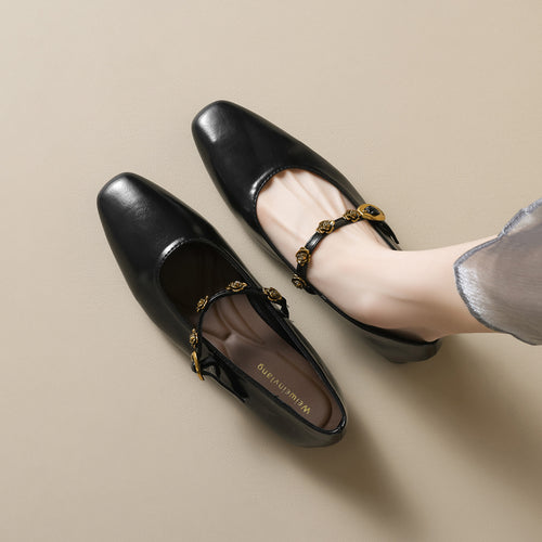 Damen elegante Ballerinas mit modischem Riemen und floralem Detail EB