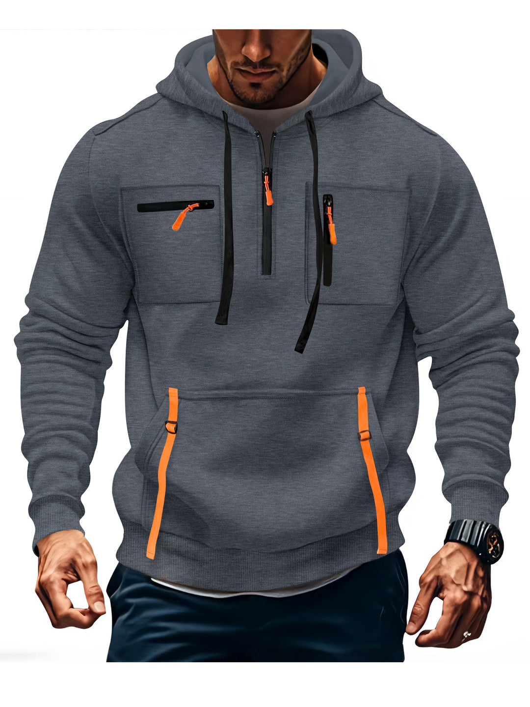 Herren modischer Kapuzenpullover mit funktionalen Reißverschlusstaschen EB