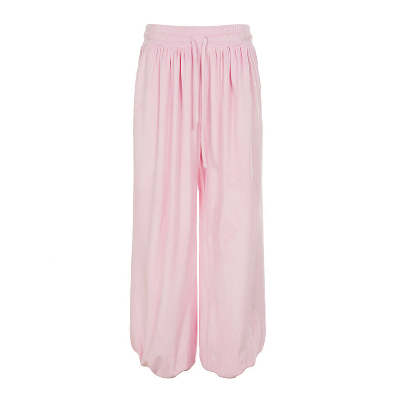 Damen nan weite Lounge-Palazzohose mit elastischem Komfortbund, Tunnelzug und ballonförmigem Saum EB