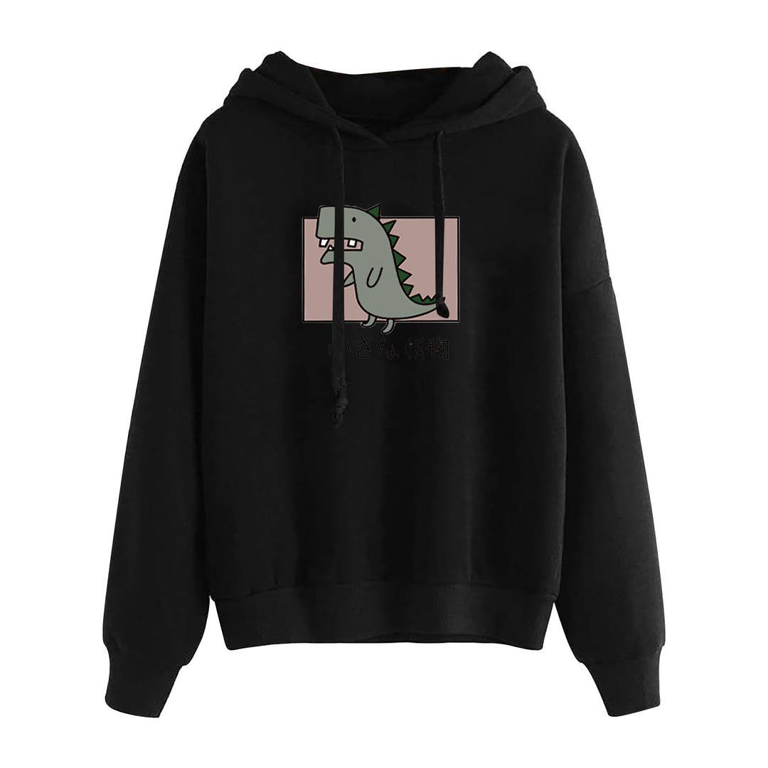 Damen nan kurz geschnittener Cropped-Kapuzenpullover mit niedlicher Frosch-Illustration und verstellbarer Kapuze EB
