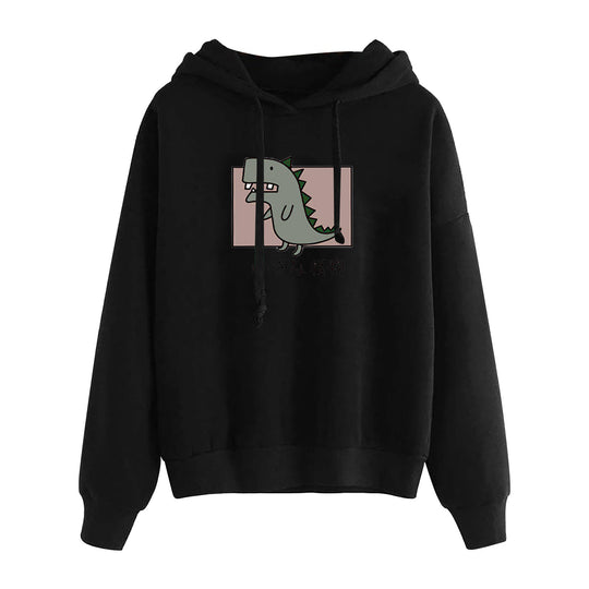 Damen nan kurz geschnittener Cropped-Kapuzenpullover mit niedlicher Frosch-Illustration und verstellbarer Kapuze EB