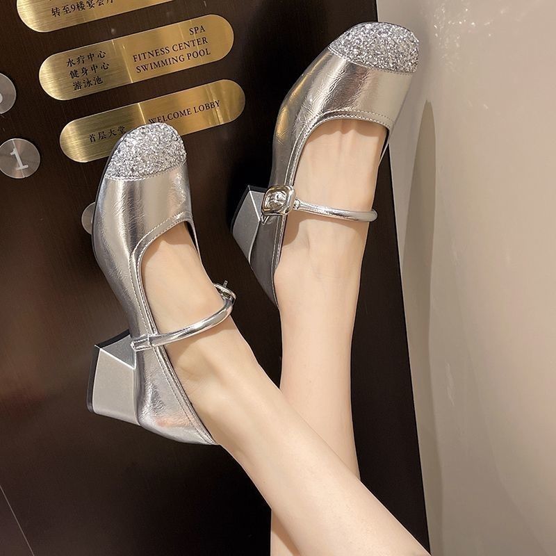 Damen elegante Mary Jane Schuhe mit Glitzer-Detail EB