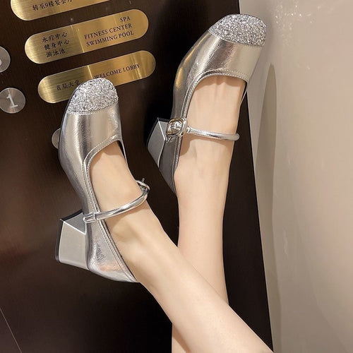 Damen elegante Mary Jane Schuhe mit Glitzer-Detail EB