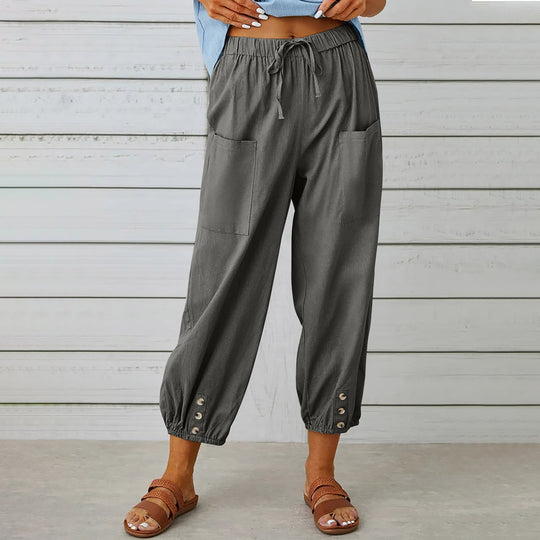 Damen Bequeme Freizeithose mit seitlichen Taschen und Bündchen EB