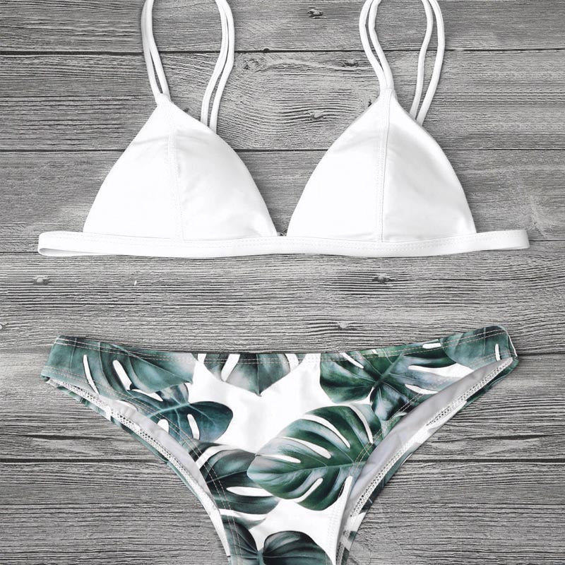 Damen Triangel-Bikini mit trendy Blattmuster EB