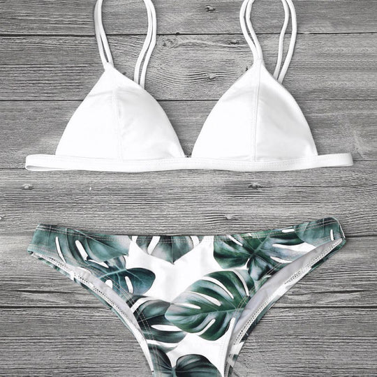 Damen Triangel-Bikini mit trendy Blattmuster EB
