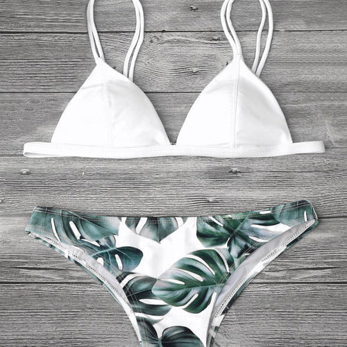 Damen Triangel-Bikini mit trendy Blattmuster EB