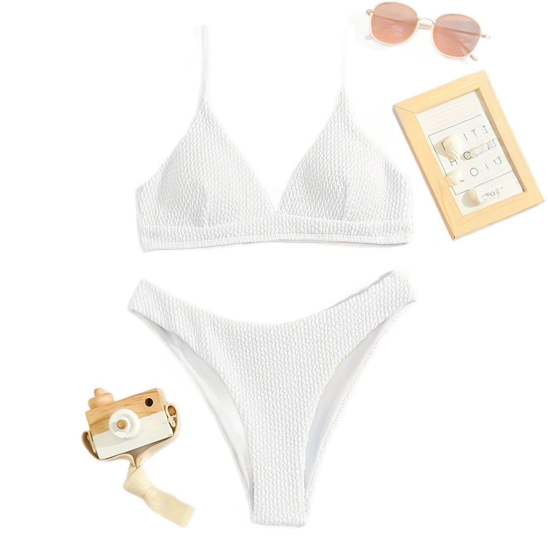Damen Triangel-Bikini-Set mit strukturiertem Stoff und verstellbaren Trägern EB