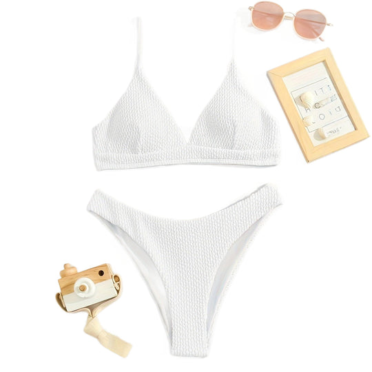 Damen Triangel-Bikini-Set mit strukturiertem Stoff und verstellbaren Trägern EB