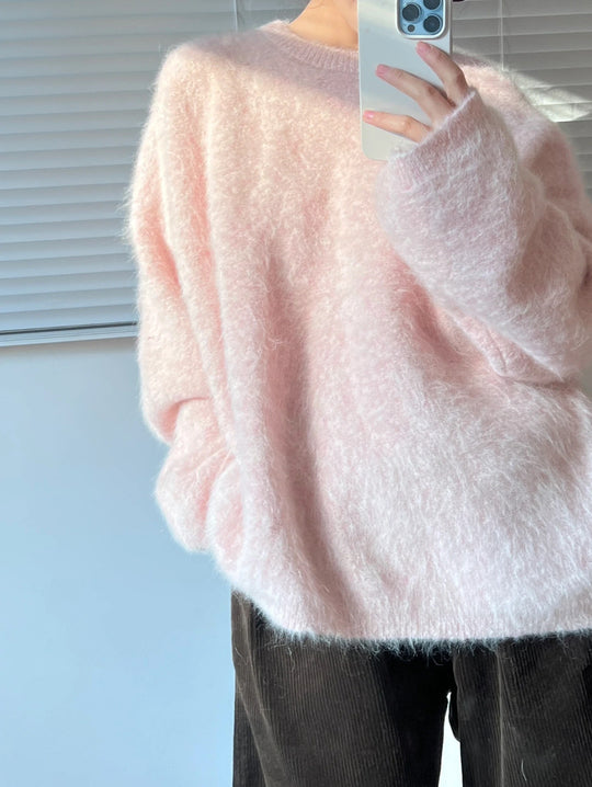 Damen Flauschiger Oversize-Pullover im Angora-Look mit kastiger Silhouette EB