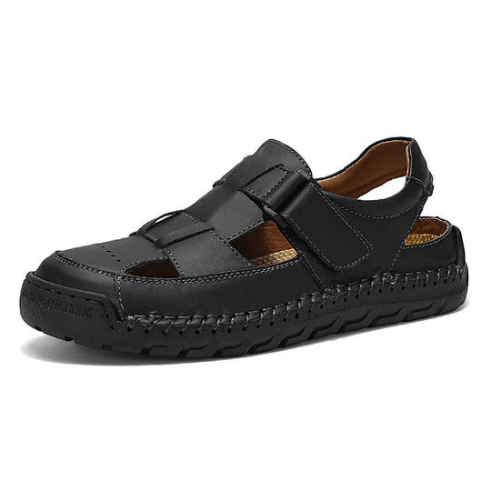 Herren Komfortable Leder-Sandalen mit verstellbaren Klettverschlüssen EB