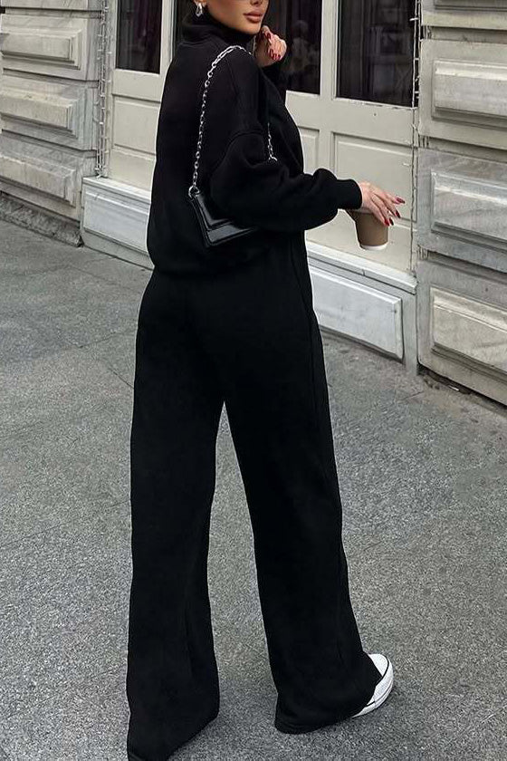 EB | Vibes Halb Offenes Pullover Sweatshirt und Hose Zwei Teiliges Satz