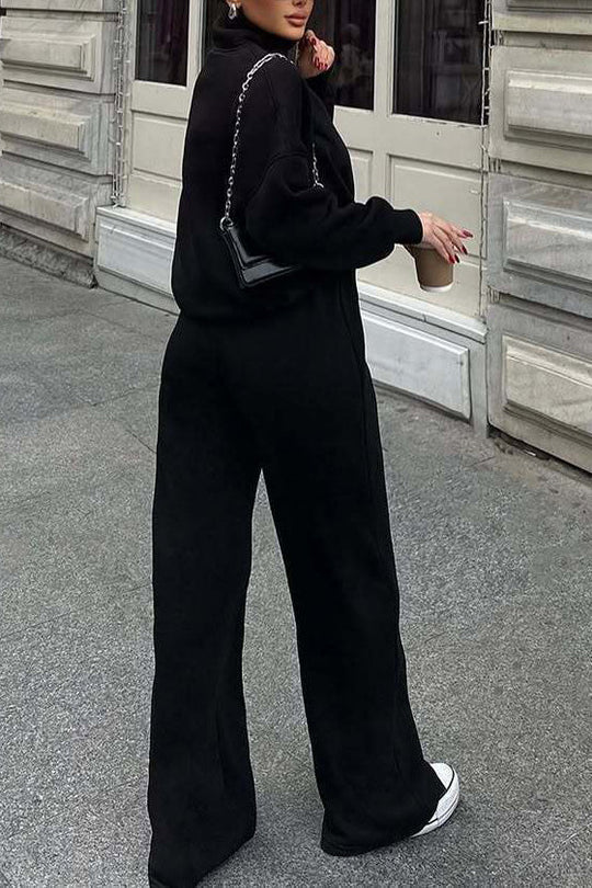 EB | Vibes Halb Offenes Pullover Sweatshirt und Hose Zwei Teiliges Satz
