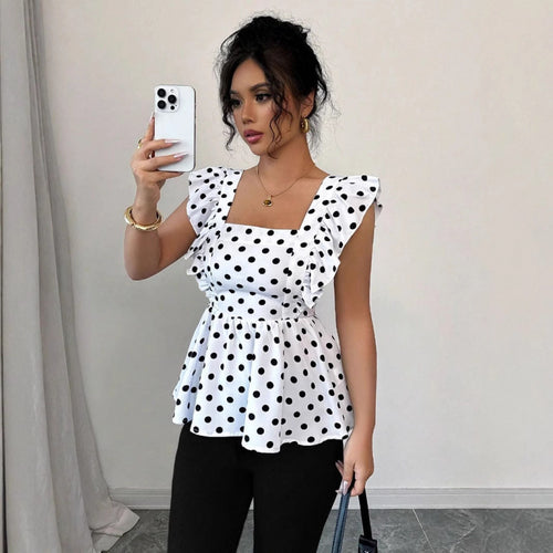 Damen Top mit Rüschendetails und Punkten EB