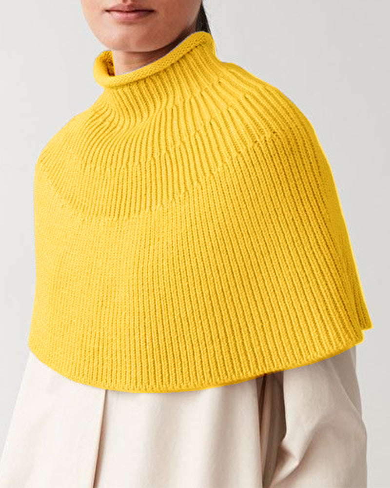 Damen Strick-Cape mit hohem Kragen und feiner Rippstruktur EB