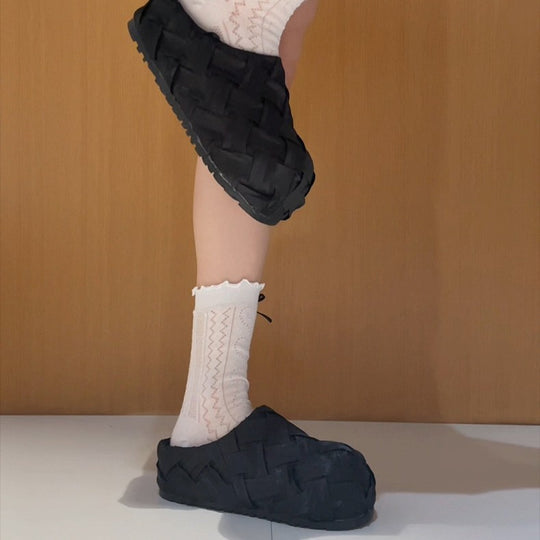 Damen Komfortable Clogs mit geflochtenem Obermaterial EB
