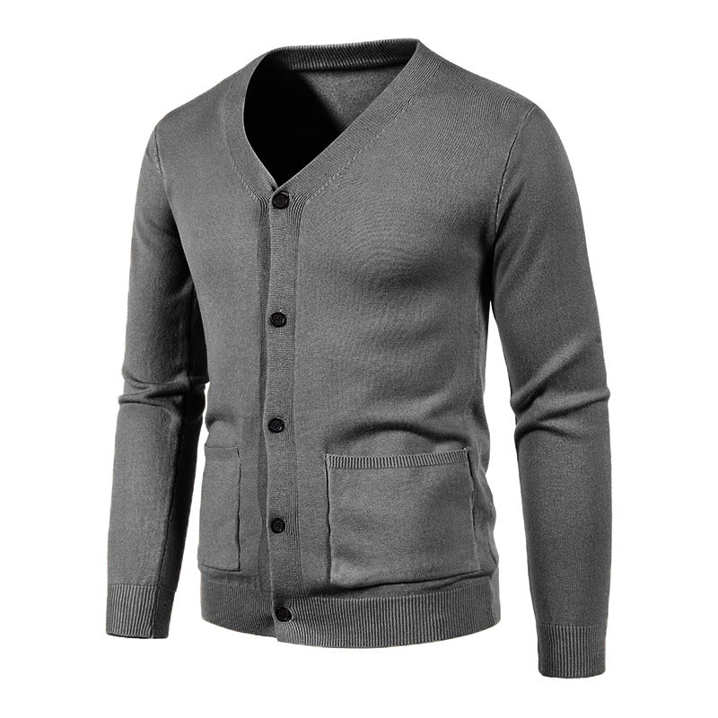 Herren nan leichte Feinstrick-Strickjacke mit V-Ausschnitt, durchgehender Knopfleiste und aufgesetzten Taschen EB
