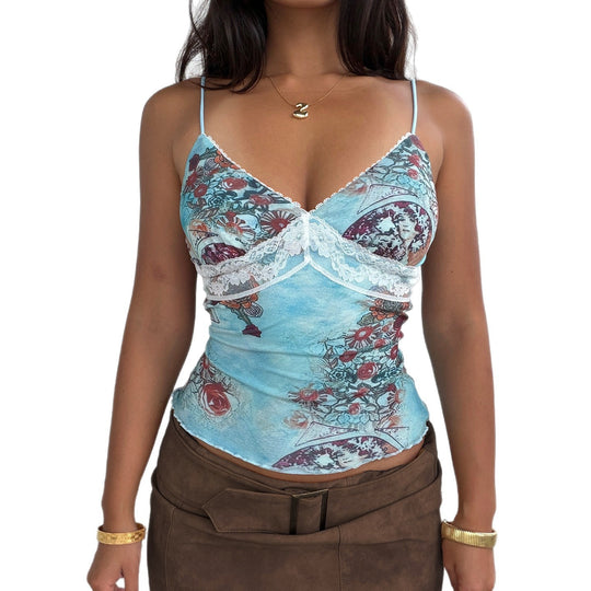 Damen Spitzen-Camisole mit floralem Druck EB