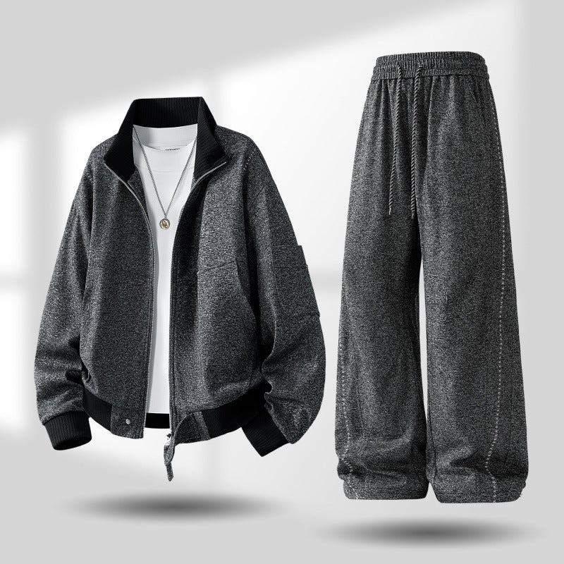 Herren komfortabler oversized Freizeit-Trainingsanzug mit Reißverschlussjacke und weiten Jogginghosen EB