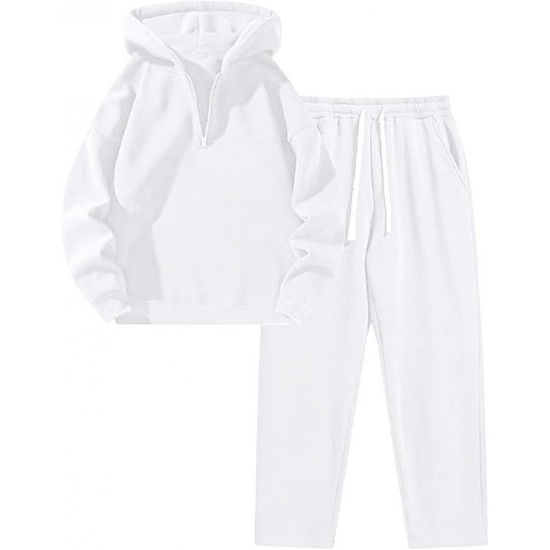 Damen nan Relax-Set mit kurzem Halbzip, übergroßer Kapuze und taillenhoher tapered Jogginghose EB