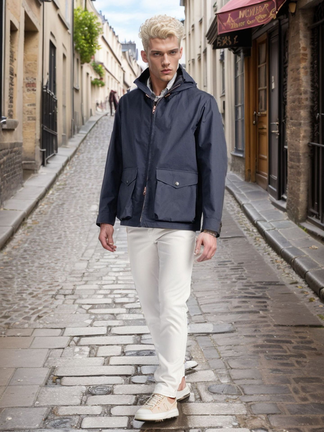 Herren funktionale Übergangsjacke mit verstellbarem Kapuzenkragen EB