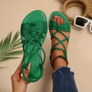 Damen Zarte Römersandalen mit Schleifen-Detail und verstellbaren Schnürriemen EB