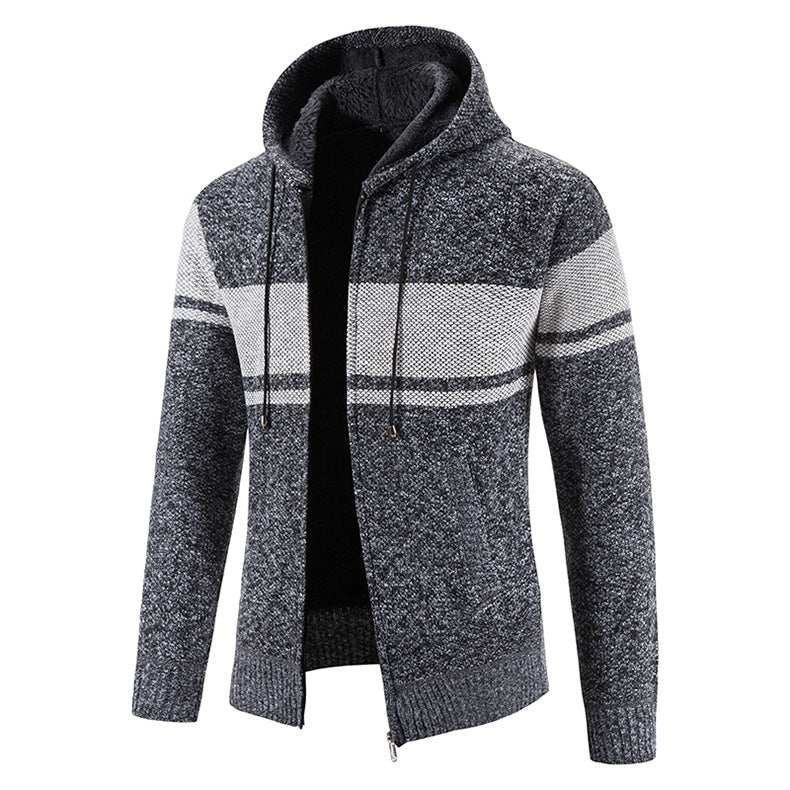 Herren Strickjacke mit Kapuze und strukturiertem Design EB