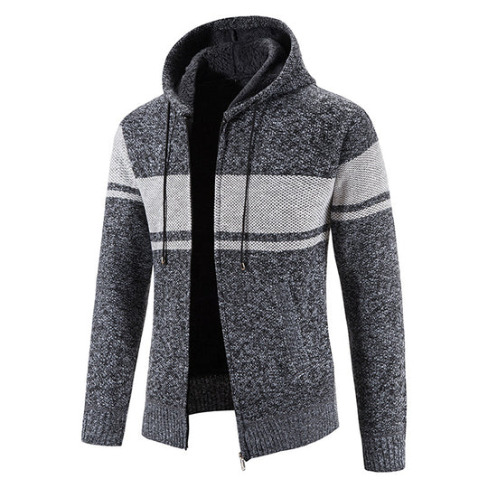 Herren Strickjacke mit Kapuze und strukturiertem Design EB
