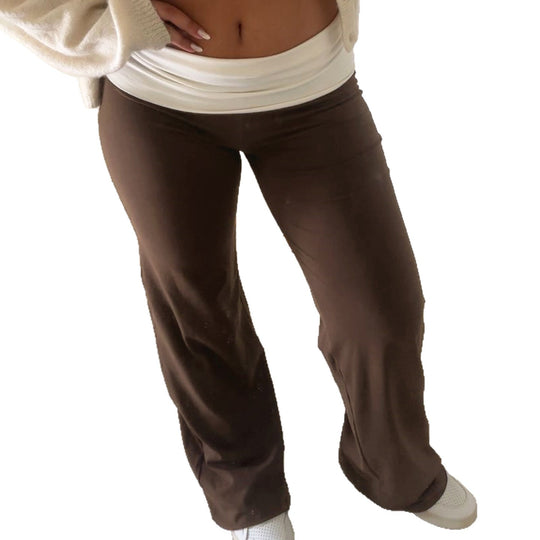 Damen nan weiche Yoga-Loungehose mit umklappbarem Bund und weitem Bein EB
