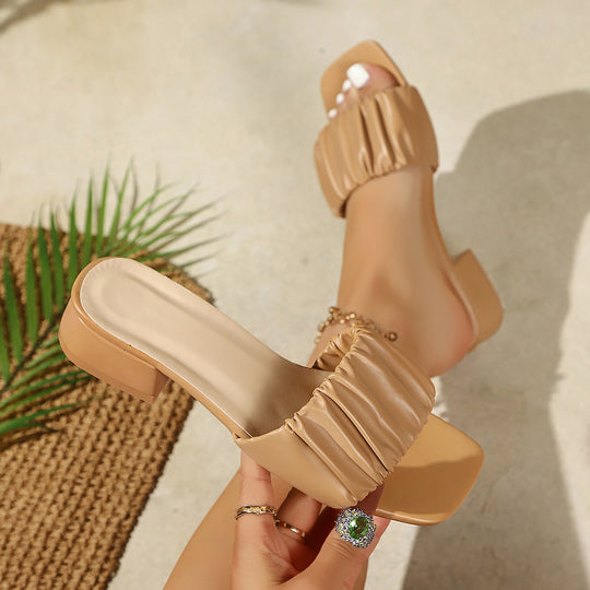 Damen elegante Blockabsatz-Sandalen mit gerafftem Riemen EB
