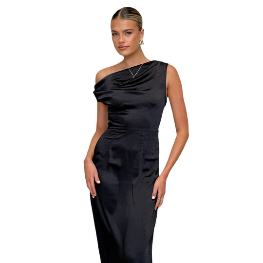 Damen Elegantes Maxikleid mit asymmetrischem Schnitt und dekorativem Draped-Design EB