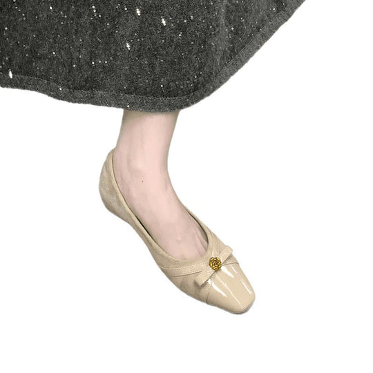 Damen Bequeme Ballerinas mit dekorativem Schleifen-Detail und glänzender Oberfläche EB