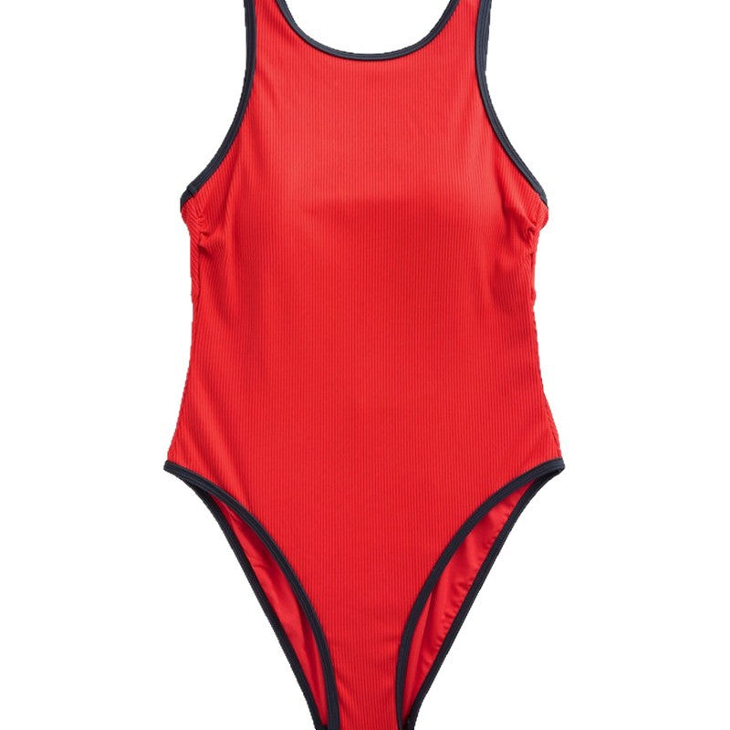 Damen sportlicher Einteiler Badeanzug mit Rippstruktur EB