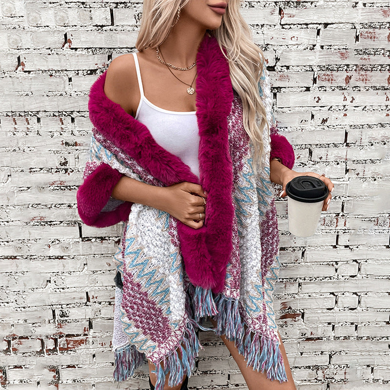 Damen Kuschelige Strickjacke mit luxuriösem Kunstfellbesatz EB