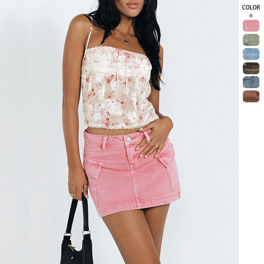Damen Cropped Langarmshirt mit Knopfdetail und floralem Strickmuster EB