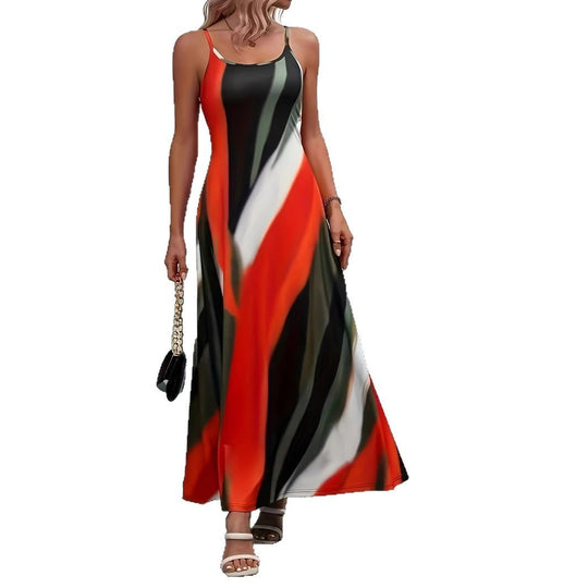 Damen Maxikleid im modernen Grafikdesign mit schmalen Trägern und fließendem Schnitt EB