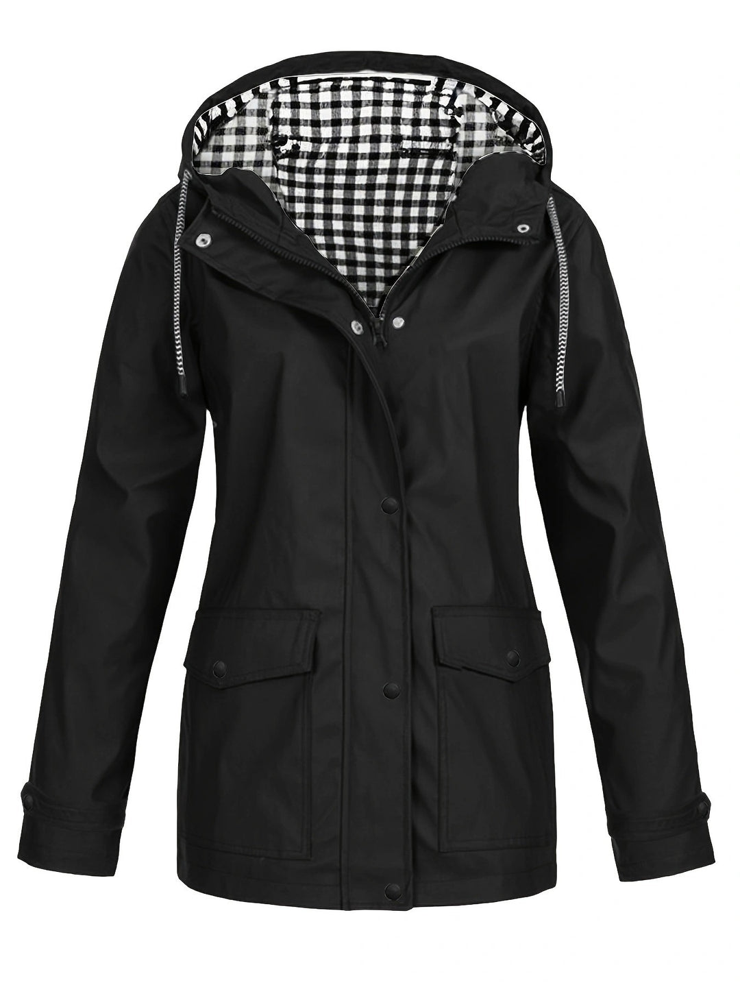 Damen modische Regenjacke mit kontrastierendem Innenfutter und praktischen Taschen EB