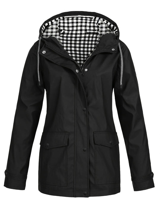 Damen modische Regenjacke mit kontrastierendem Innenfutter und praktischen Taschen EB
