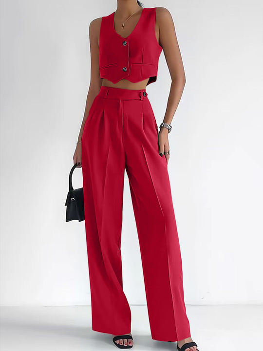 Damen trendy Zweiteiler-Anzug mit wadenlangem Hose und modernem Cropped-Top EB