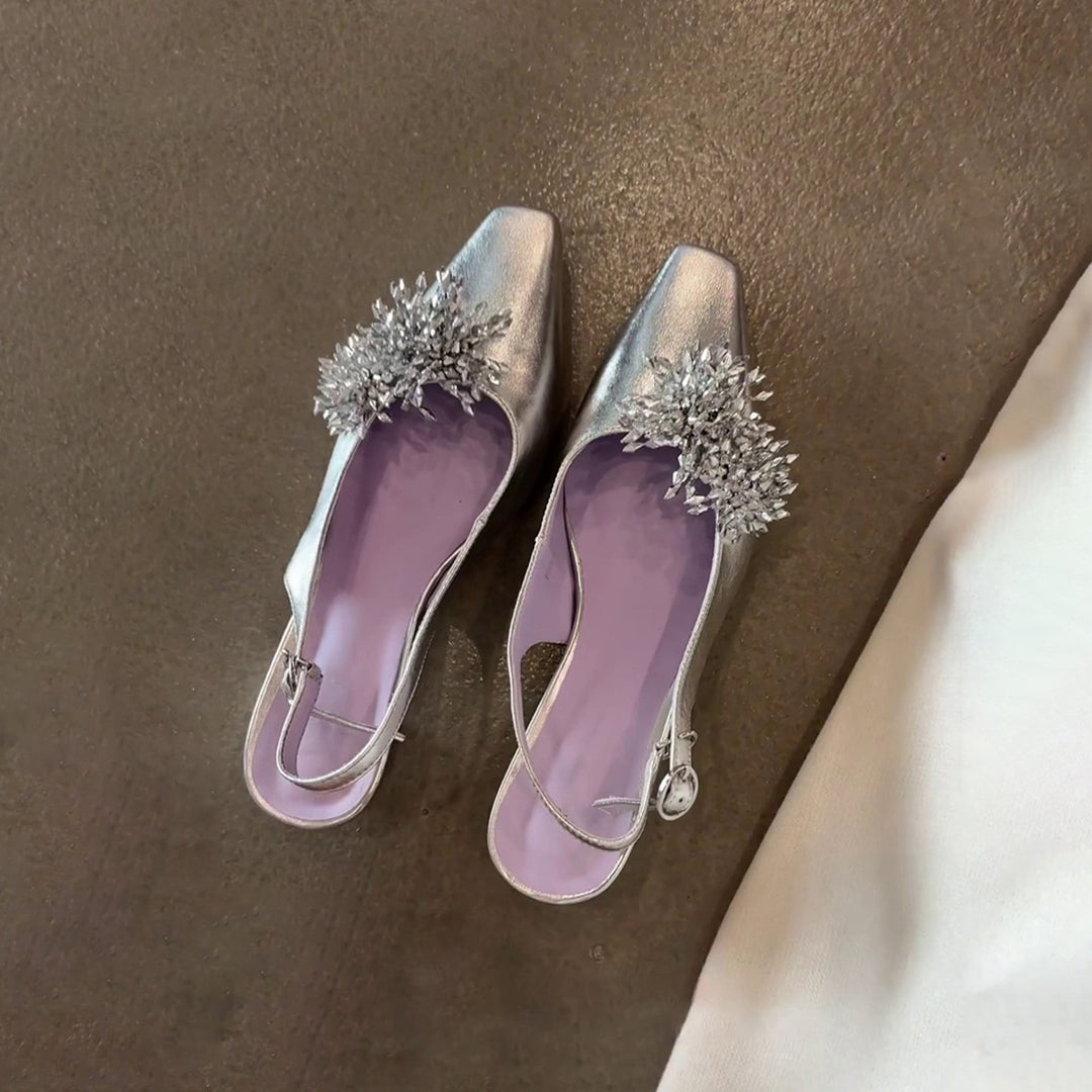 Damen Slingback-Pumps mit funkelnden Zier-Elementen und modischem Blockabsatz EB