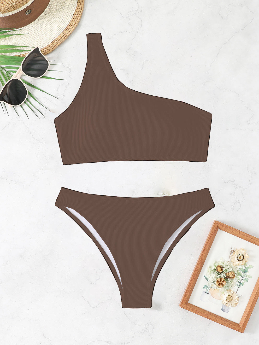 Damen Triangel-Bikini mit asymmetrischem Schnitt und raffiniertem Rippendesign EB