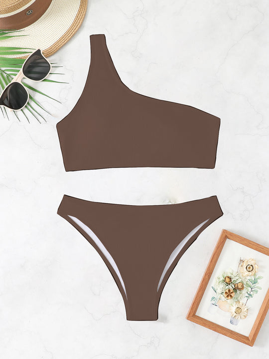 Damen Triangel-Bikini mit asymmetrischem Schnitt und raffiniertem Rippendesign EB