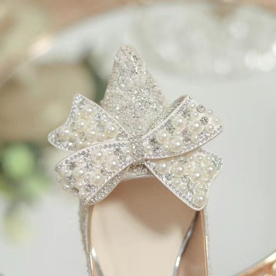 Damen elegante Glitzerschuhe mit Schleifen-Detail EB