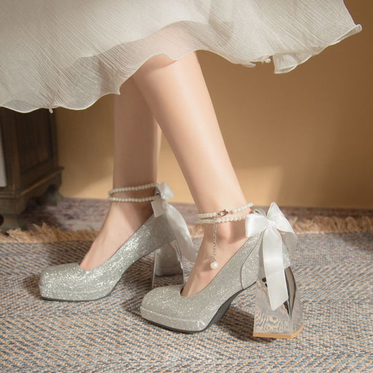 Damen Plateau Pumps mit glamourösem Blockabsatz EB