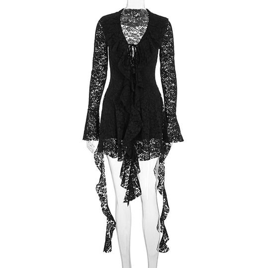 Damen Spitzenkleid mit voluminösen Rüschen EB