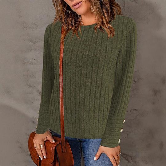 Damen Strukturierter Pullover mit modischen Knöpfen EB